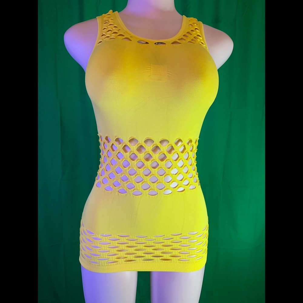 Neon yellow netted shirt / cover up